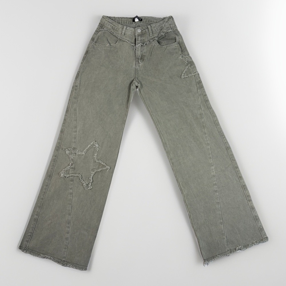 Hot Topic Wide Leg Jeans Women Sz S 26-27" Star Distressed Grunge Emo Boho Y2k
